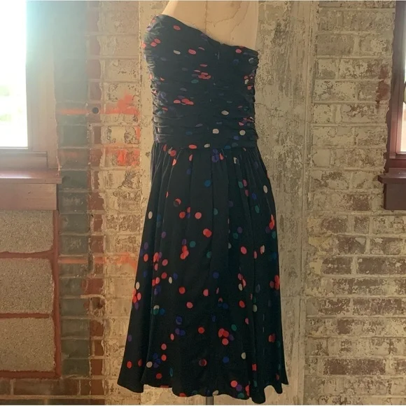 Halston Heritage Womens Strapless Black Polka Dot Silk Dress with Pockets Size 6 - Picture 7 of 16
